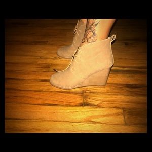 Tan wedge booties